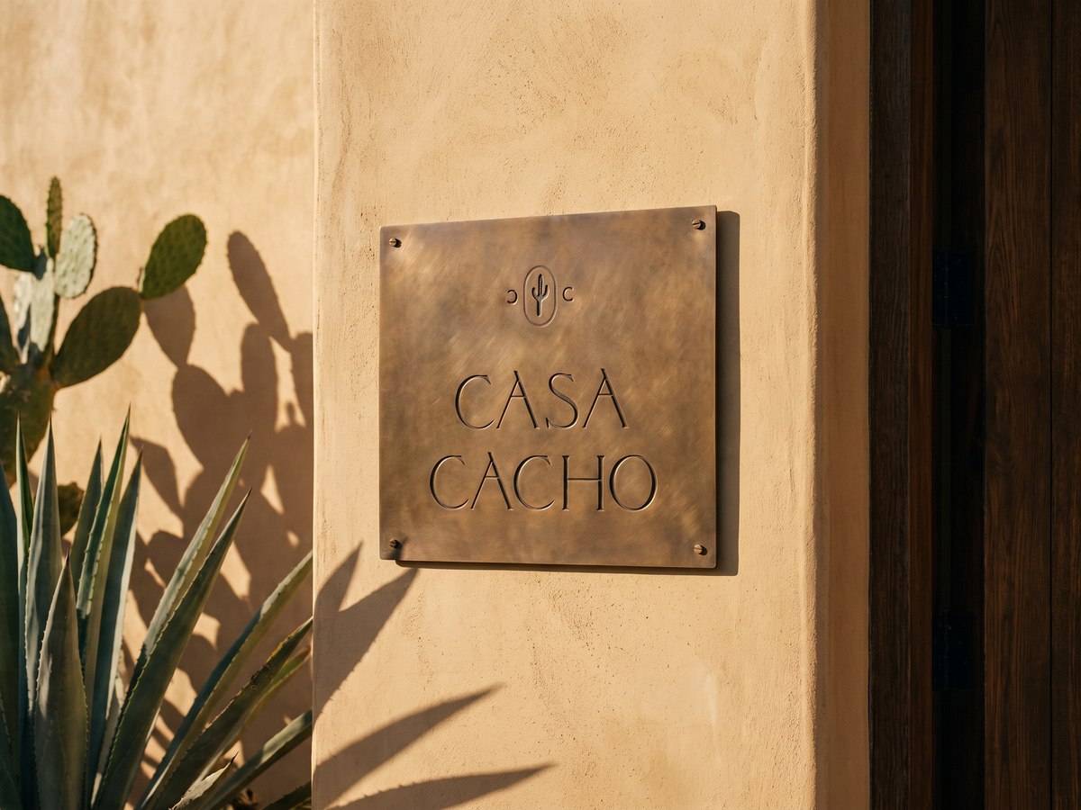 The Casa Cacho mark, cast as a house plaque